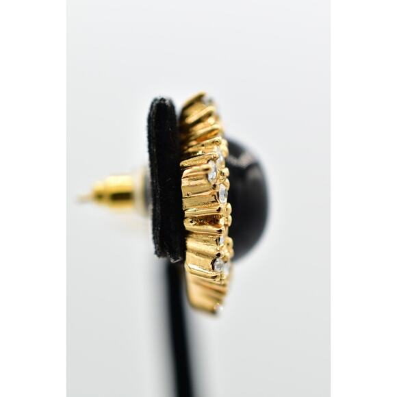 Christian Dior Vintage Black Cabochon Earrings Crystal Gold NOS Signed 80s BinQ - Picture 8 of 12